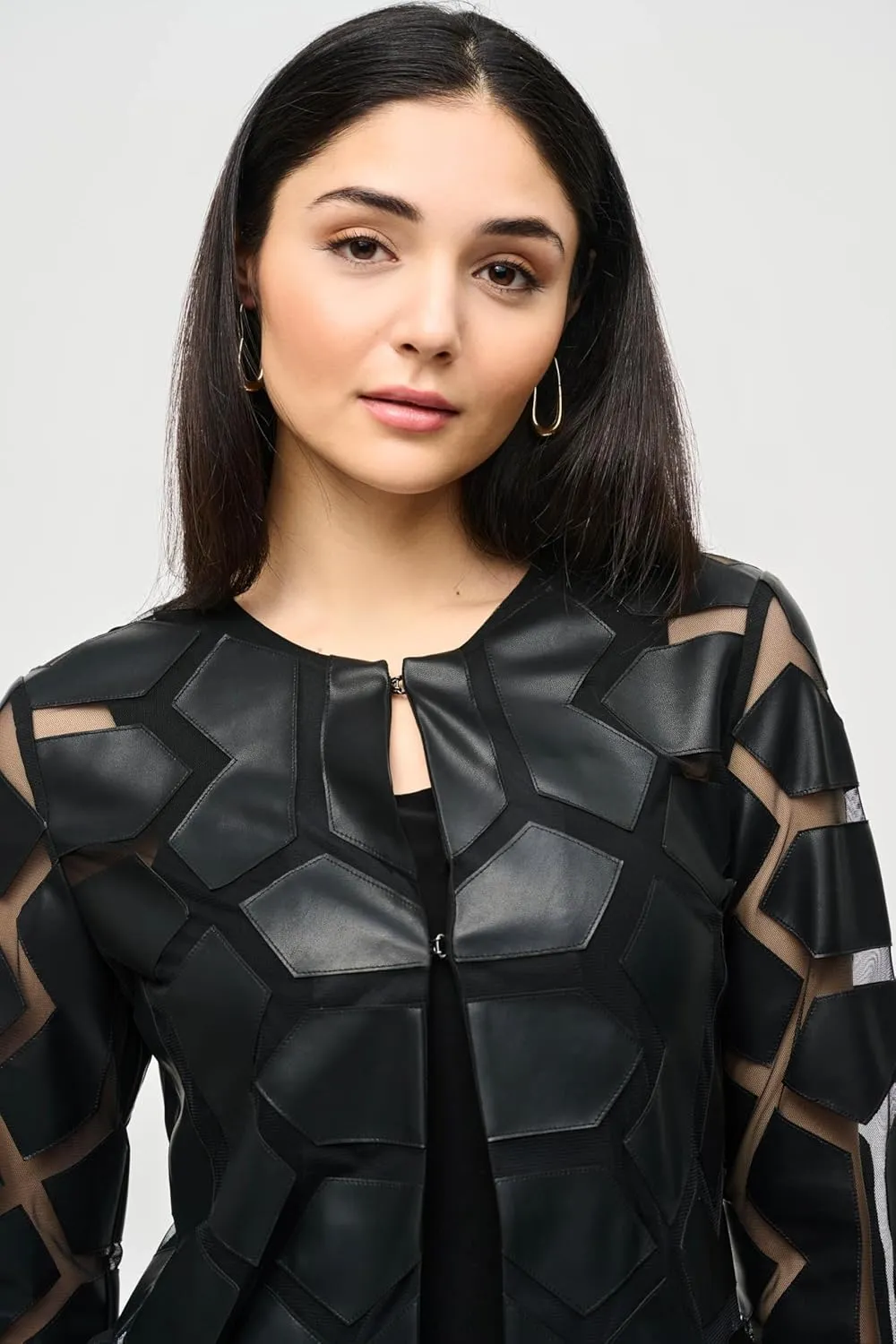 Women's Laser-Cut Leatherette on Mesh Jacket