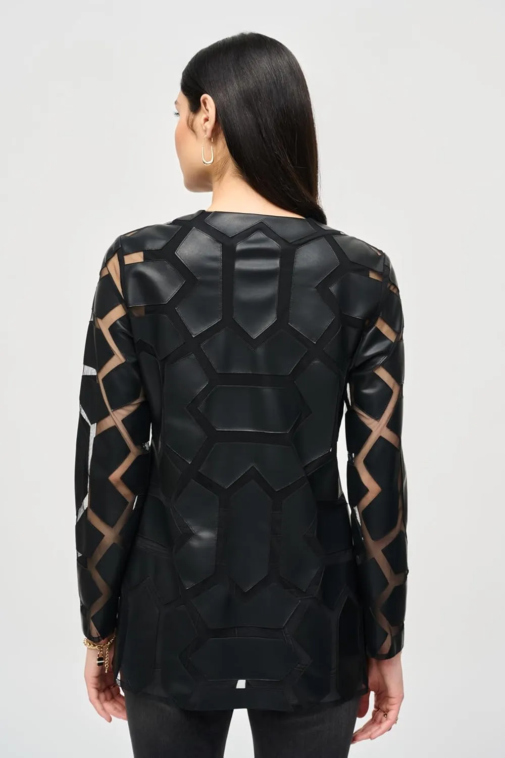 Women's Laser-Cut Leatherette on Mesh Jacket