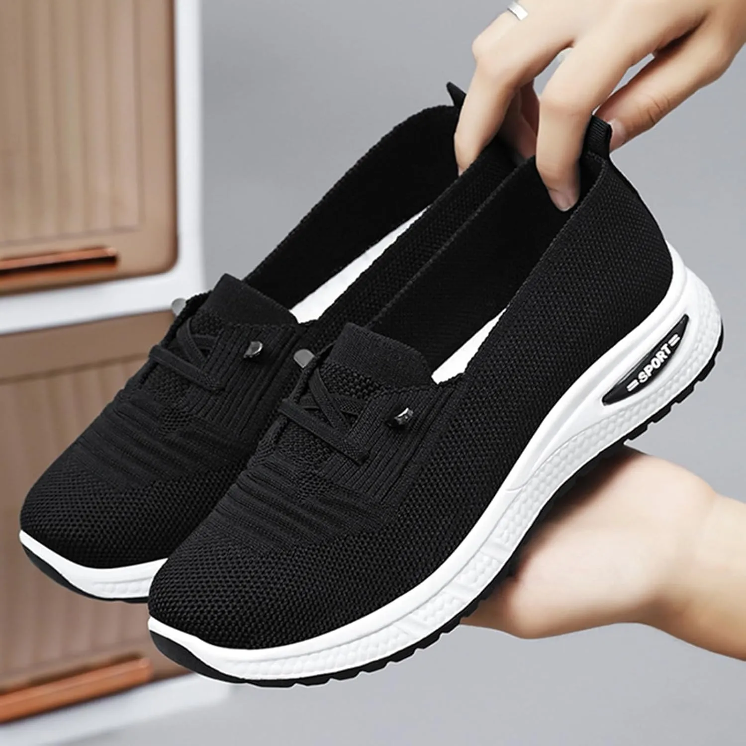 Women's Mesh Knitted Slip-On Casual Loafers,Lightweight Breathable Non-Slip Lace Up Soft Sole Orthopedic Sneakers,for Comfort Driving Walking Shoes