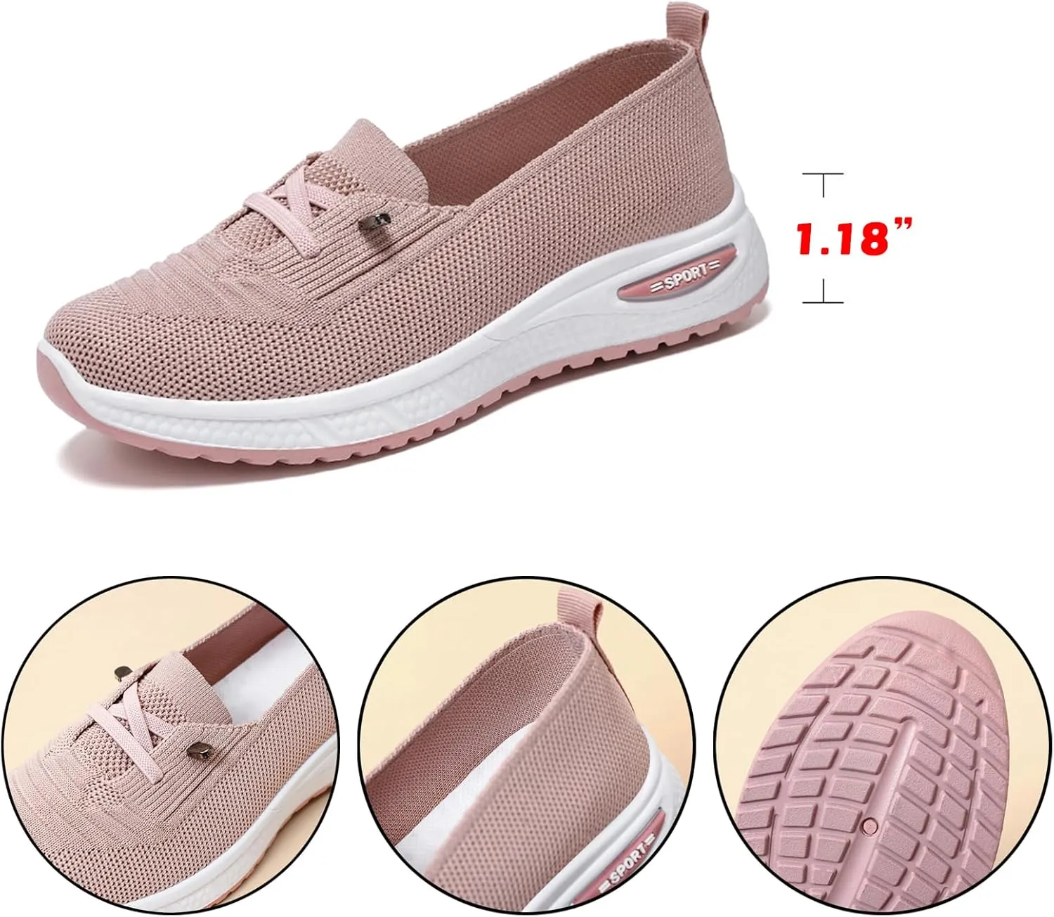 Women's Mesh Knitted Slip-On Casual Loafers,Lightweight Breathable Non-Slip Lace Up Soft Sole Orthopedic Sneakers,for Comfort Driving Walking Shoes