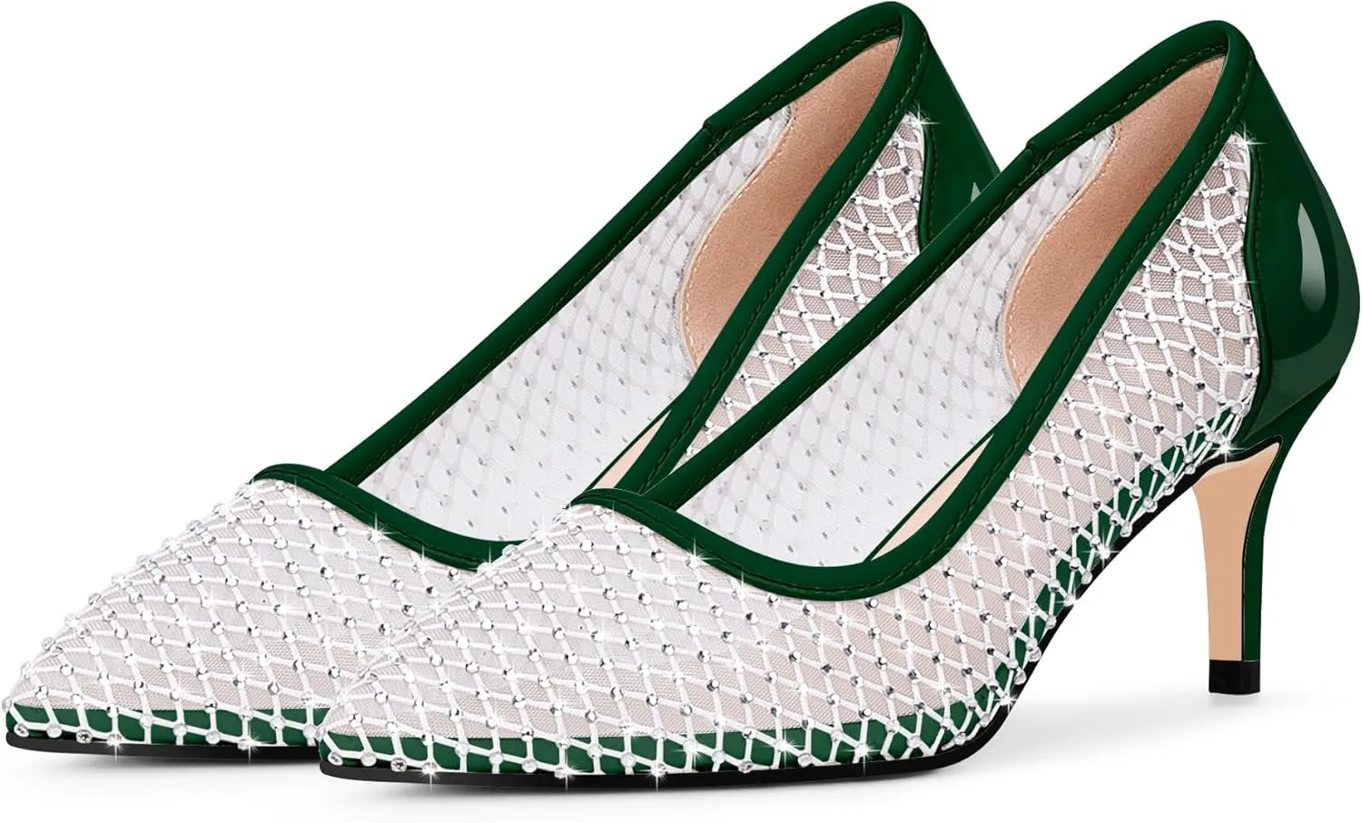 Women's Mesh Pointed Toe Stiletto Heel Pumps Rhinestone Slip On Wedding Party Dress Shoes
