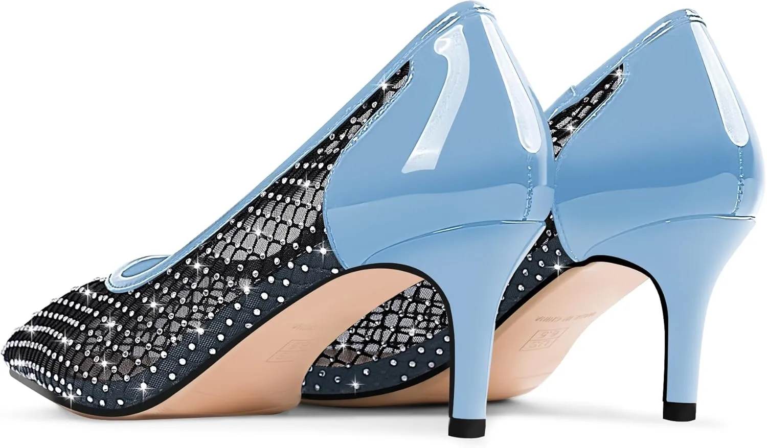 Women's Mesh Pointed Toe Stiletto Heel Pumps Rhinestone Slip On Wedding Party Dress Shoes