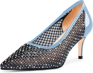 Women's Mesh Pointed Toe Stiletto Heel Pumps Rhinestone Slip On Wedding Party Dress Shoes