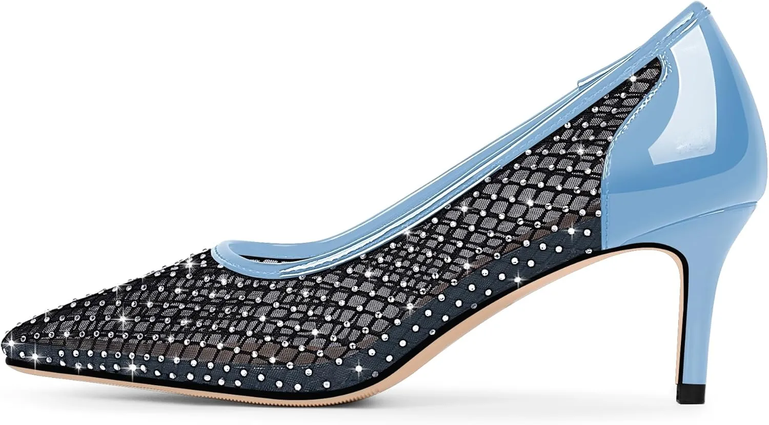 Women's Mesh Pointed Toe Stiletto Heel Pumps Rhinestone Slip On Wedding Party Dress Shoes