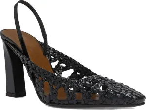 Women's Mesh Woven Slingback Heels with Backstrap, Square Closed Toe Slip On Chunky High Heel Pumps for Evening Bridal Party Dress Shoes