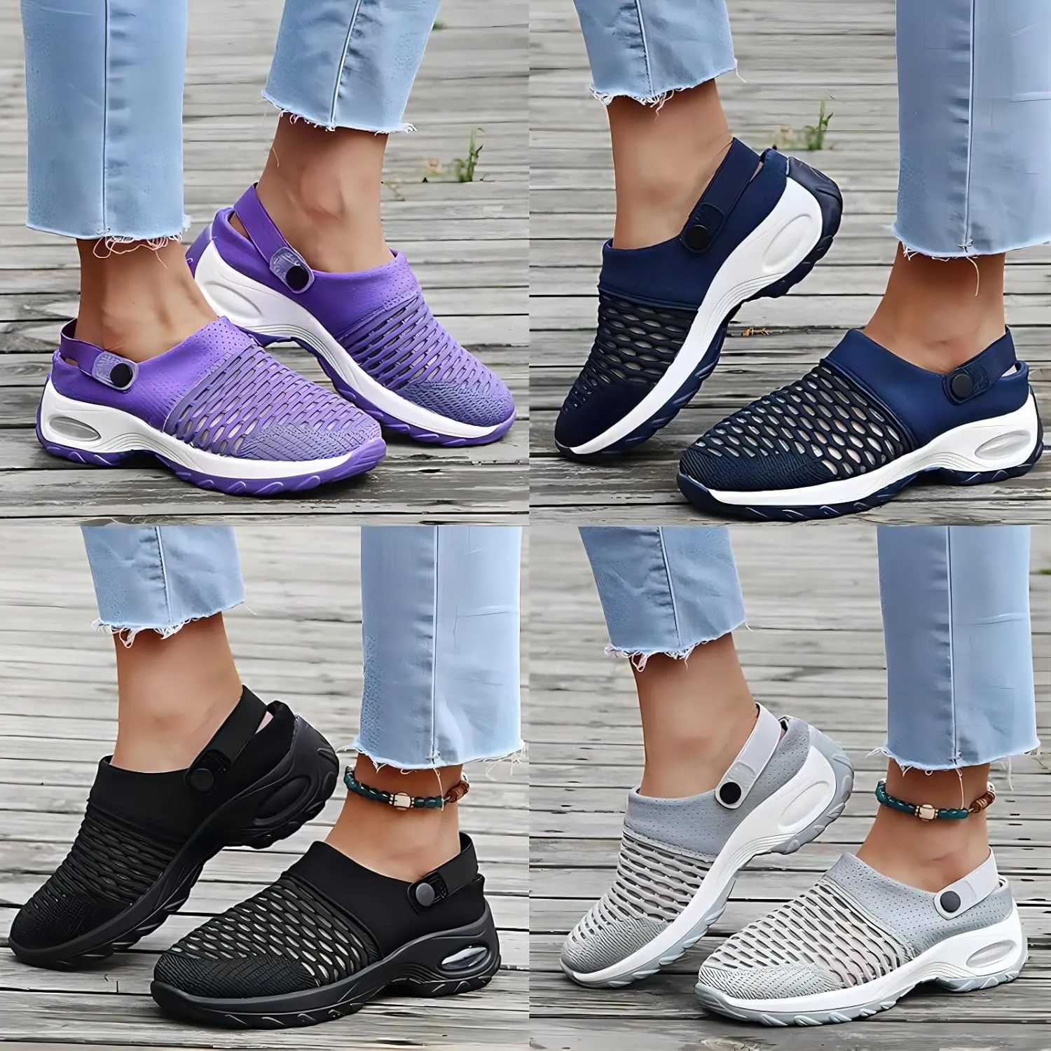 Women's Orthopedic Clogs with Air Cushion Support Mesh Shoes Slip-On Slippers for Women