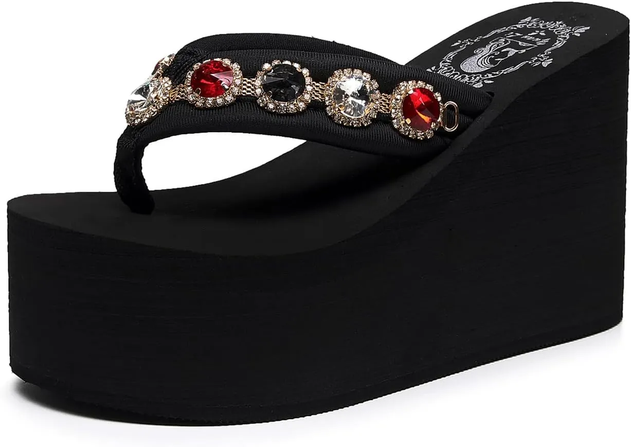 Womens Platform Wedge Flip Flops Chunky High Heel Sandals Summer Beach Thong Heeled Sandal Slippers for Women