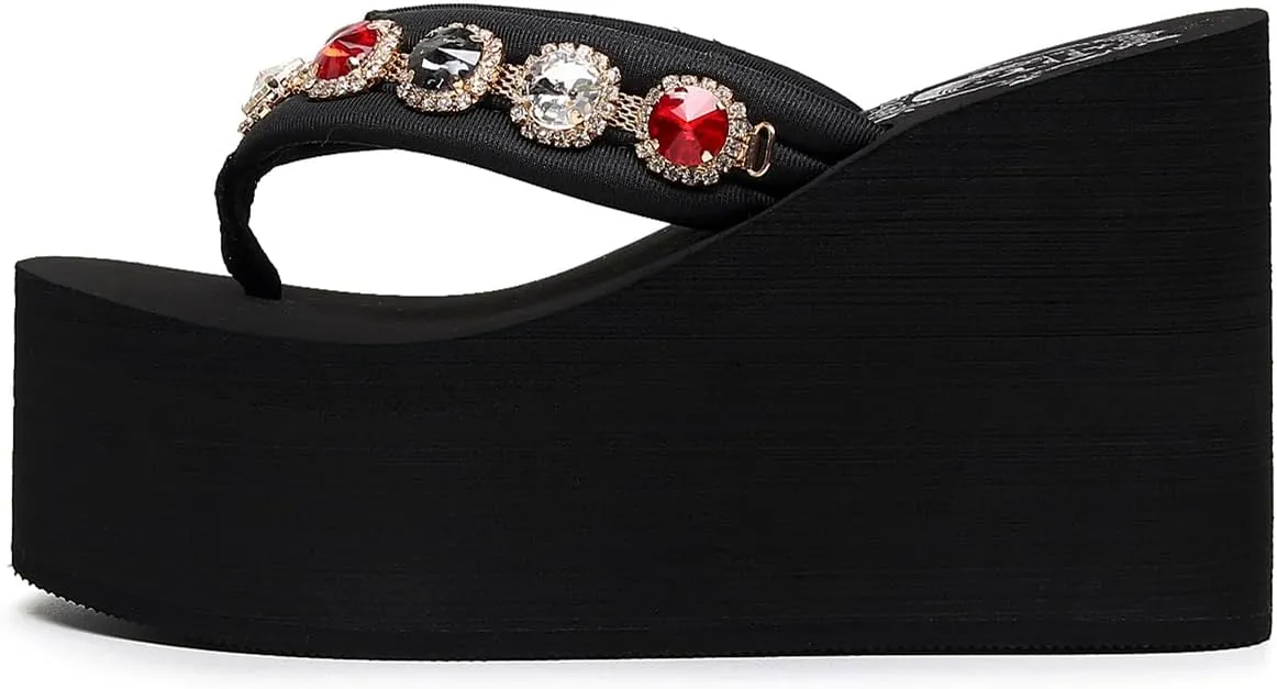 Womens Platform Wedge Flip Flops Chunky High Heel Sandals Summer Beach Thong Heeled Sandal Slippers for Women