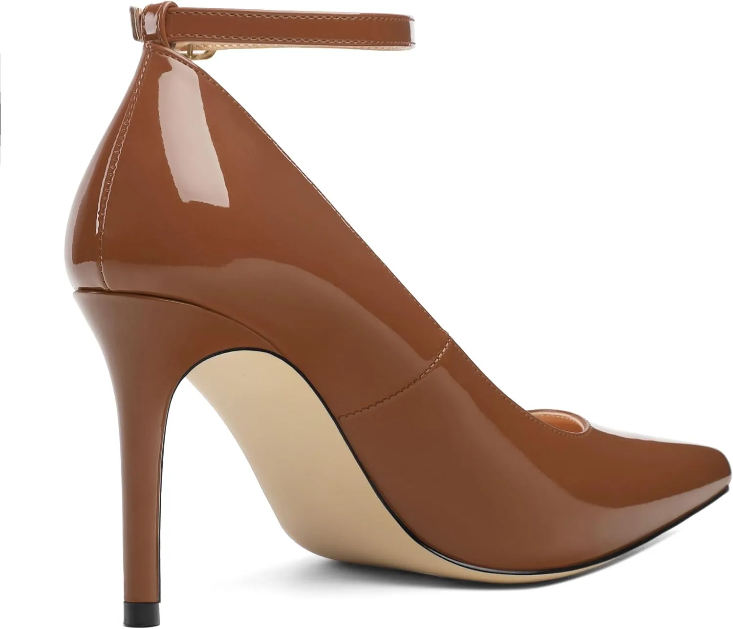 Women's Pumps Pointed Toe Ankle Strap Slip On Patent Leather Stiletto High Heels Office Wedding Dress Shoes 3.35 Inch