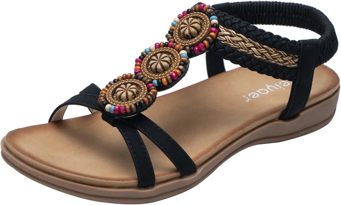 Women's Sandals Bohemia Summer Vintage Beach Flats Beaded Ankle Strappy Sandal Athletic Hiking Sandals Outdoor Walking Sandals