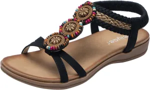 Women's Sandals Bohemia Summer Vintage Beach Flats Beaded Ankle Strappy Sandal Athletic Hiking Sandals Outdoor Walking Sandals