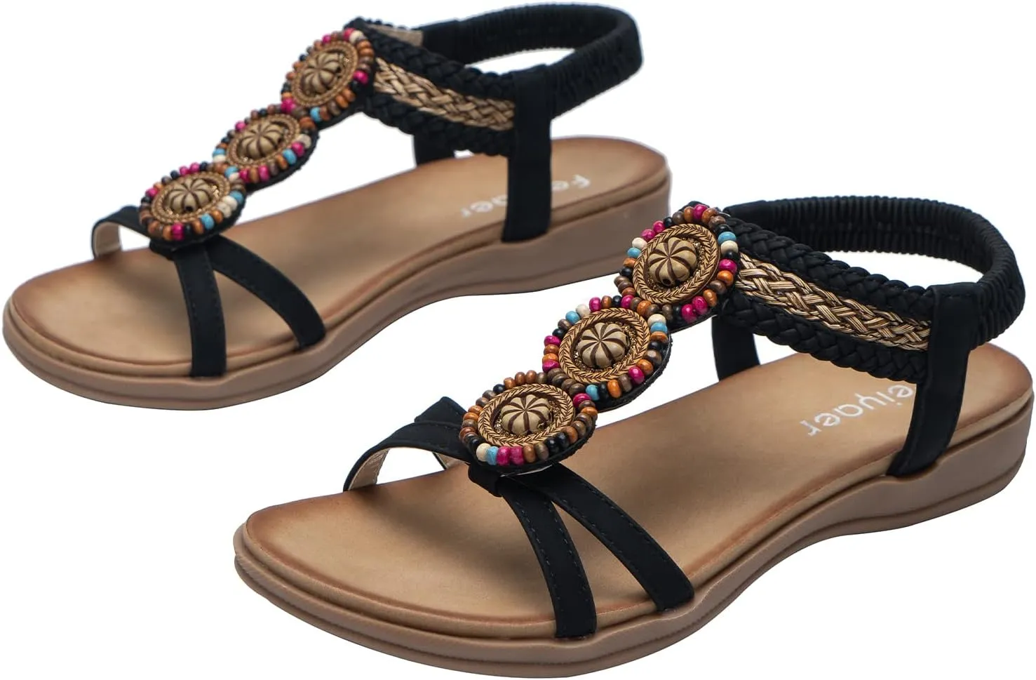 Women's Sandals Bohemia Summer Vintage Beach Flats Beaded Ankle Strappy Sandal Athletic Hiking Sandals Outdoor Walking Sandals