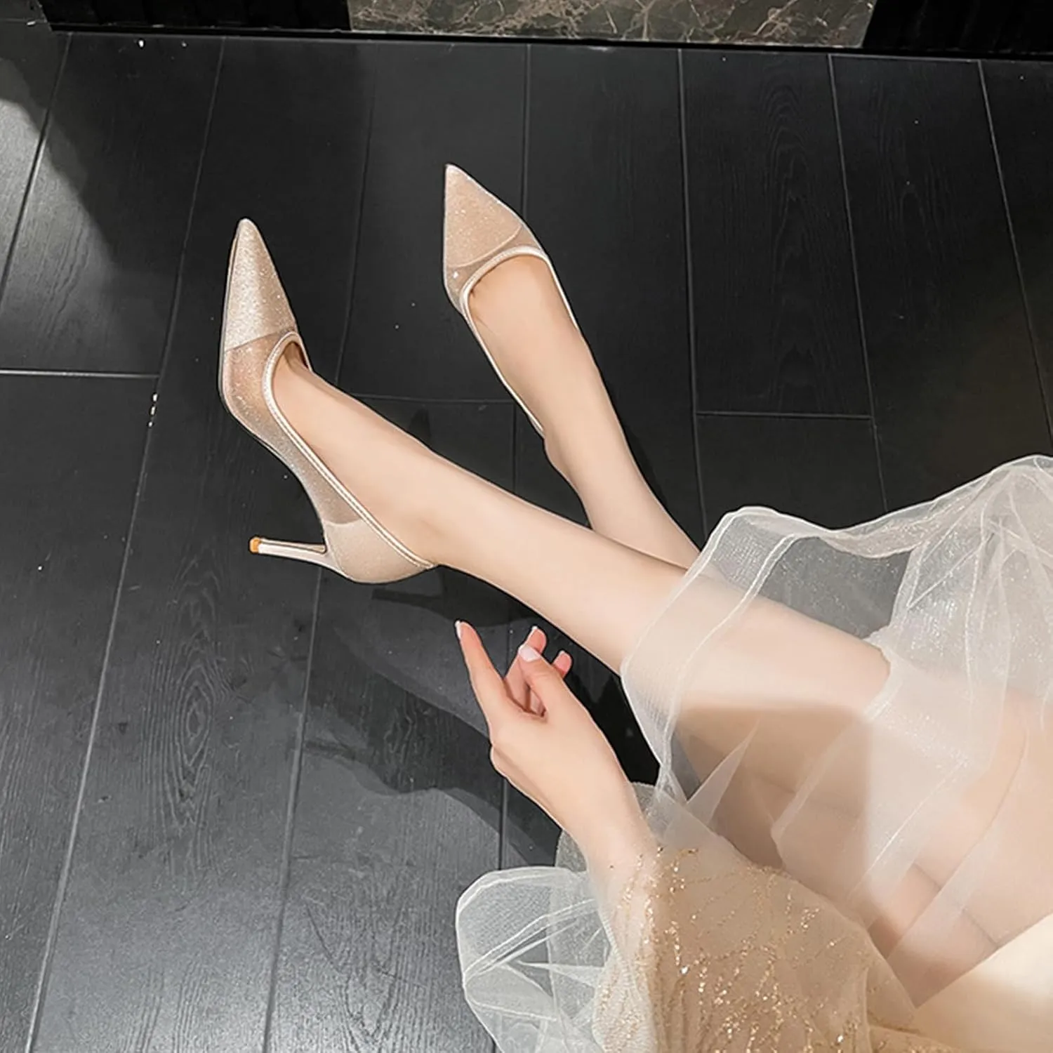 Women's Sexy Mesh Stiletto Heels Pointed Toe Slip-On Pumps Breathable Non-Slip High Heels for Party Prom Wedding and Summer Events