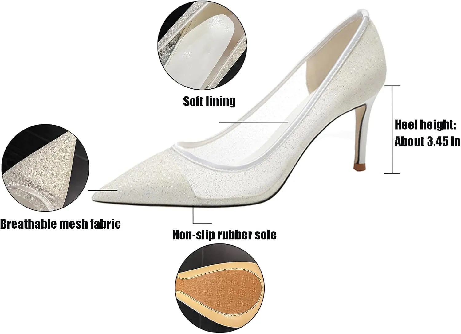 Women's Sexy Mesh Stiletto Heels Pointed Toe Slip-On Pumps Breathable Non-Slip High Heels for Party Prom Wedding and Summer Events