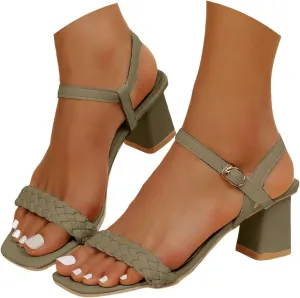 Women'S Slingback Platform Heels Chunky High Heel Sandals 2025 Summer Casual Square Open Toe Strappy Low Block Sandals Breathable Classic Footwear for Outdoor Party Wedding