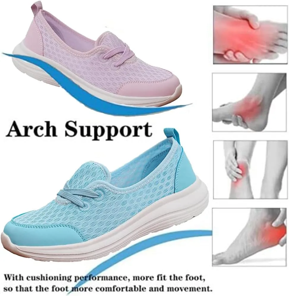 Women's Soft Sole Mesh Comfort Orthopedic Shoes, 2024 New Low-top Women Arch Support Walking Shoes, Casual Slip-on Shoes