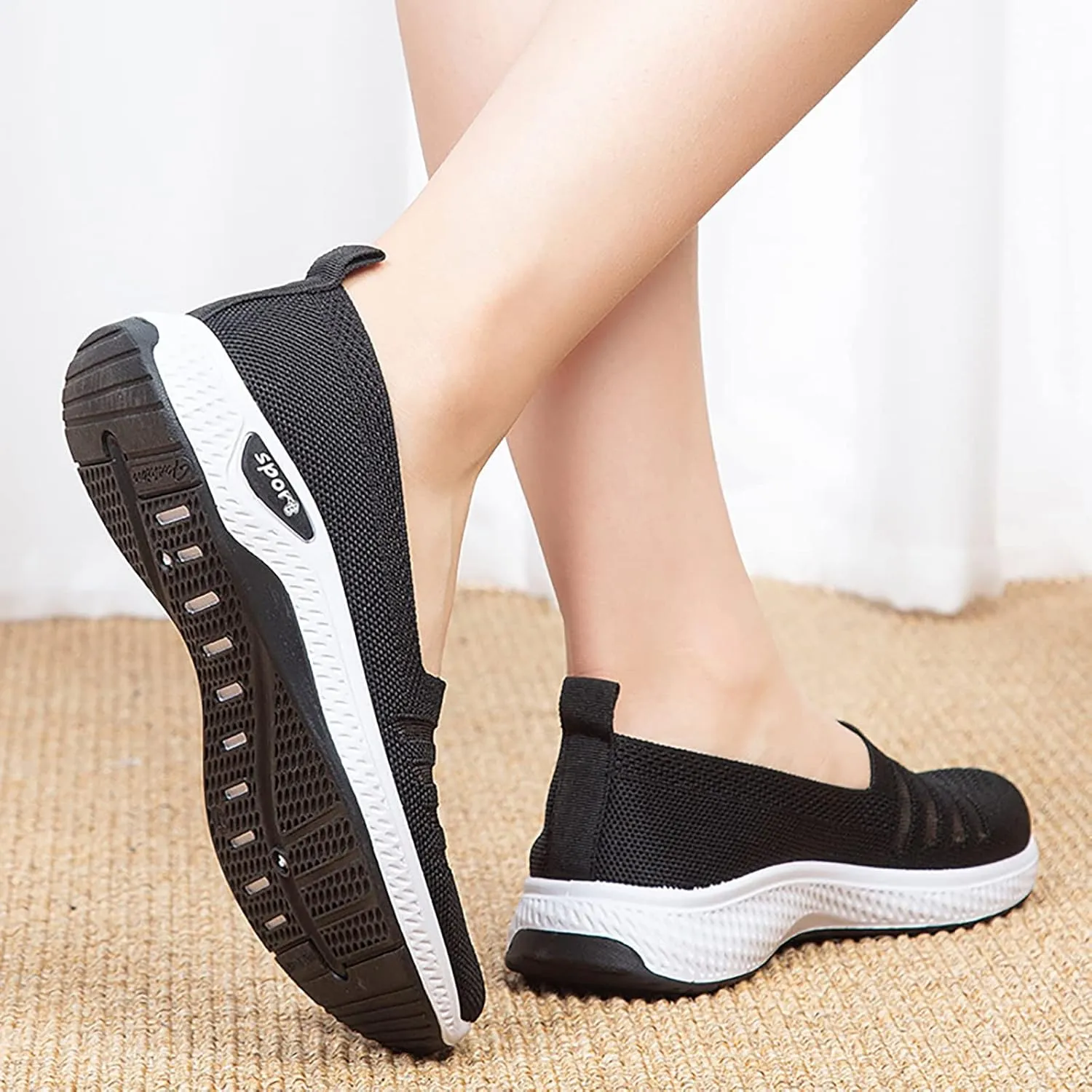 Women's Walking Shoes Comfortable Mesh Slip On Easy Sneakers Casual Sports Shoes Knit Flats Lightweight Breathable Running Shoes