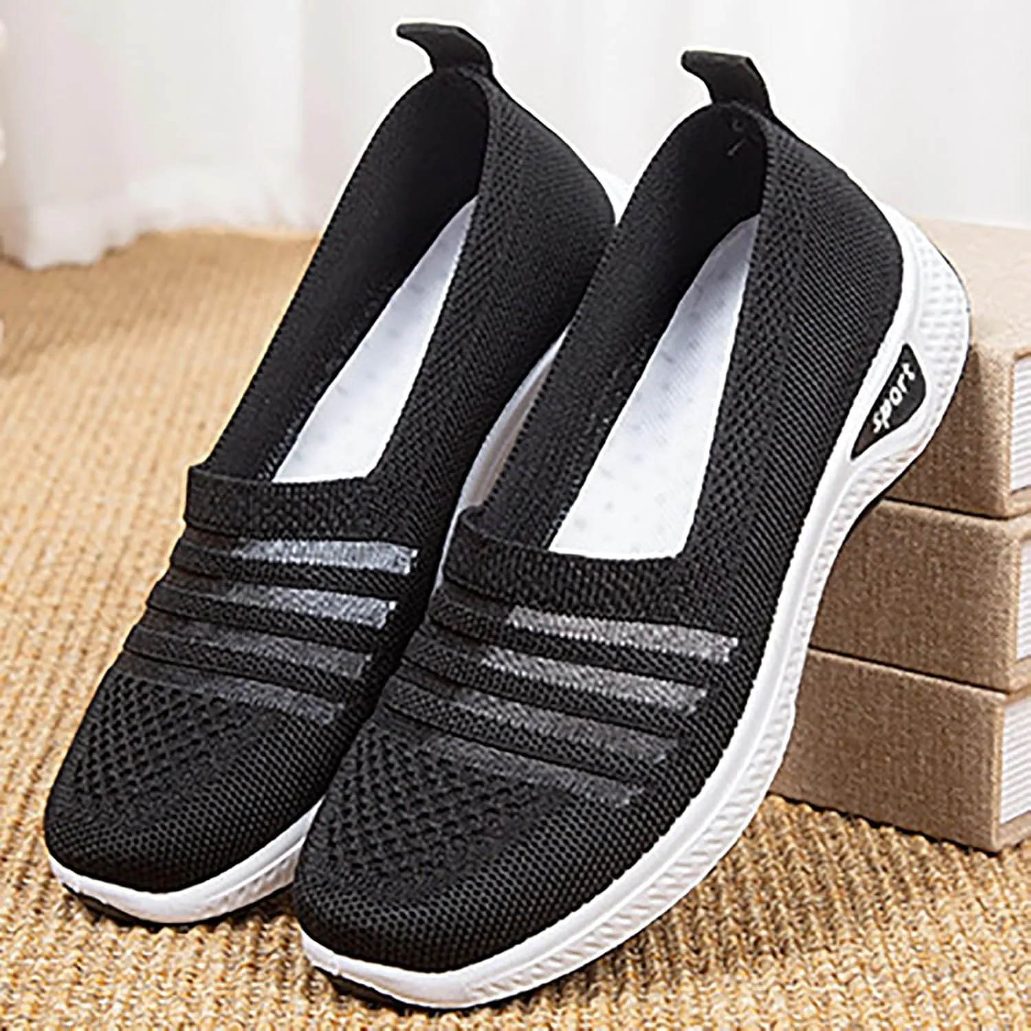 Women's Walking Shoes Comfortable Mesh Slip On Easy Sneakers Casual Sports Shoes Knit Flats Lightweight Breathable Running Shoes