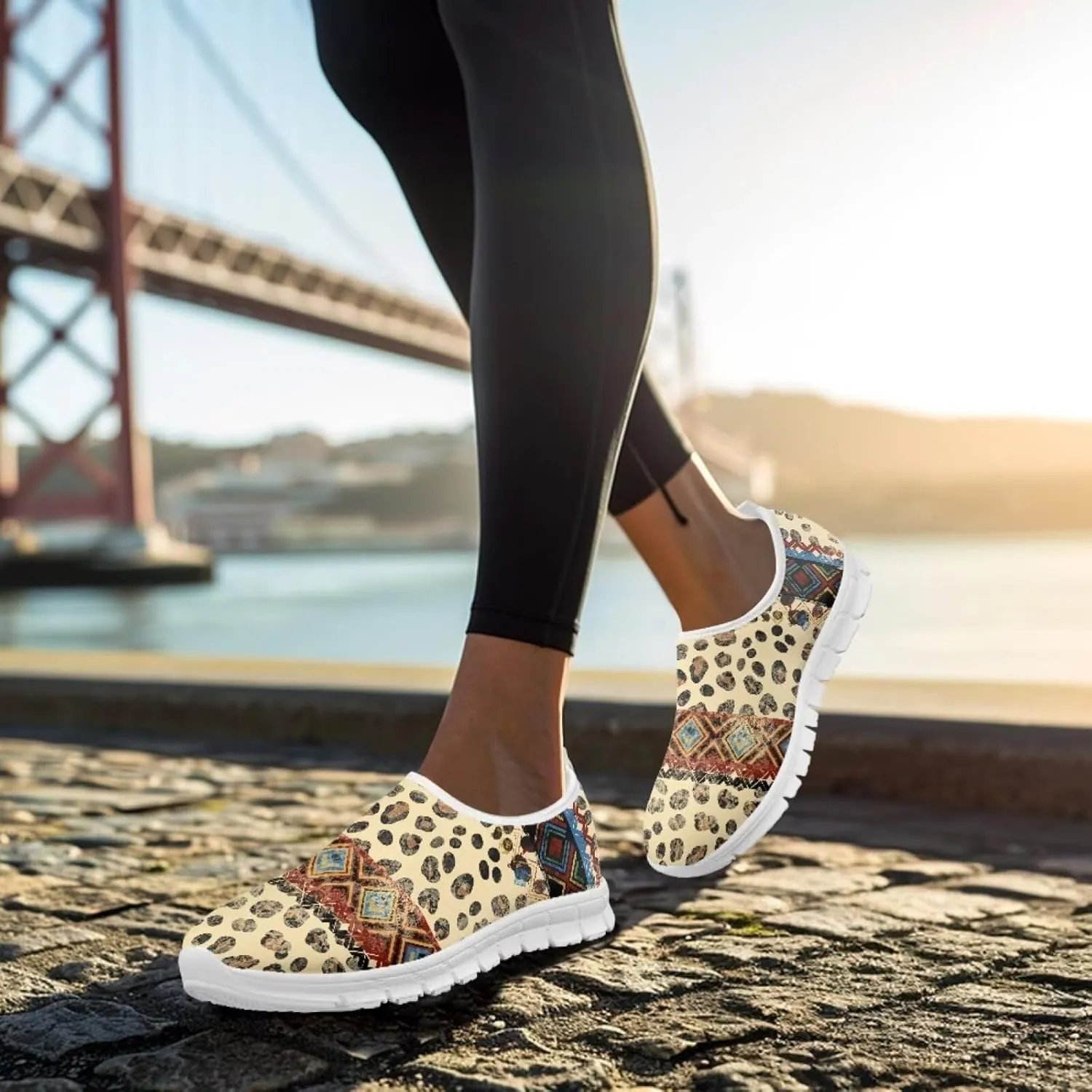 Womens Walking Shoes Tribal Animals Print Men Breathe Mesh Running Shoes Sock Sneakers Slip On Fashion Non Slip Tennis Sneakers