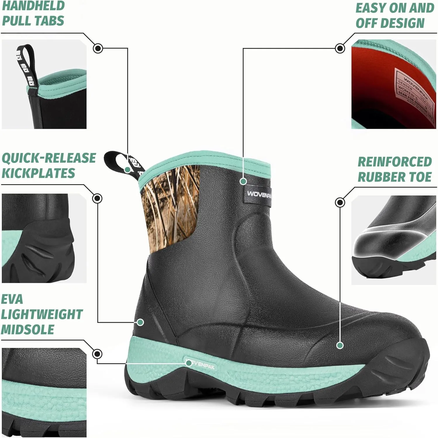 WOVENPAK Ankle Boots for Women, Rubber Rain Boots Waterproof Women, Ankle Garden Mud Boots Shoes, Rubber Boots for Women Insulated Lightweight Short Boots for Outdoor, Garden, Yard Work, Size 6-11