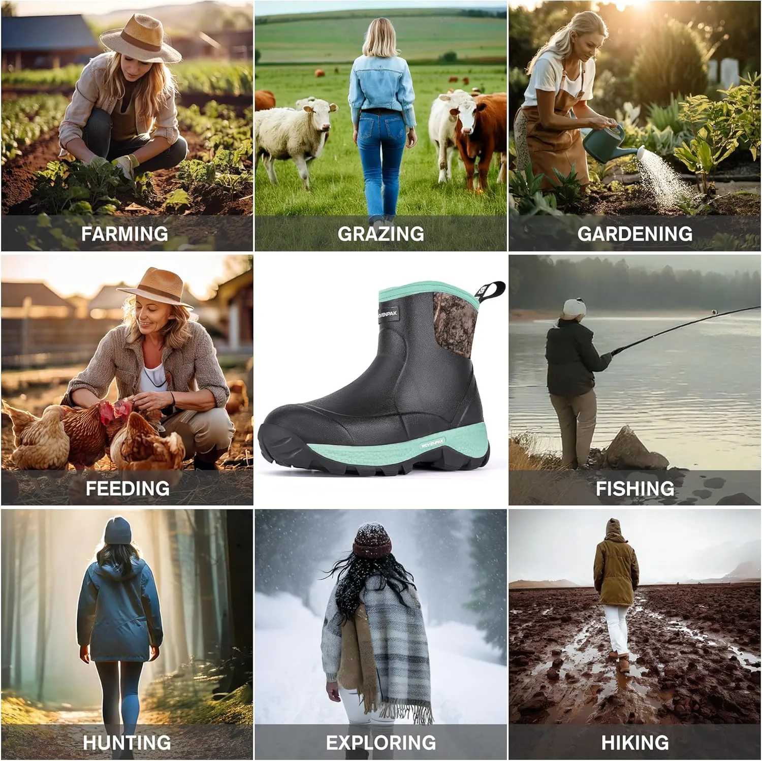 WOVENPAK Ankle Boots for Women, Rubber Rain Boots Waterproof Women, Ankle Garden Mud Boots Shoes, Rubber Boots for Women Insulated Lightweight Short Boots for Outdoor, Garden, Yard Work, Size 6-11