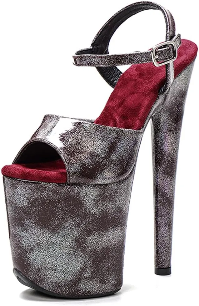 WUXIN H&P Women's Exotic Pole Dance Ankle-Strap Sandal 8 Inch Spotted Glitter Nebula Round Toe Platform Fashion Model Sexy Stiletto Custom Dress shoes High Heel