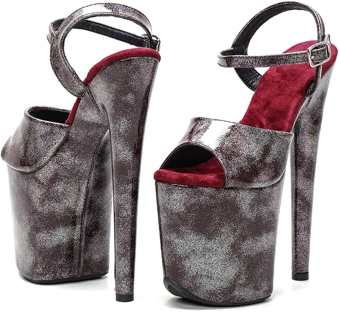 WUXIN H&P Women's Exotic Pole Dance Ankle-Strap Sandal 8 Inch Spotted Glitter Nebula Round Toe Platform Fashion Model Sexy Stiletto Custom Dress shoes High Heel