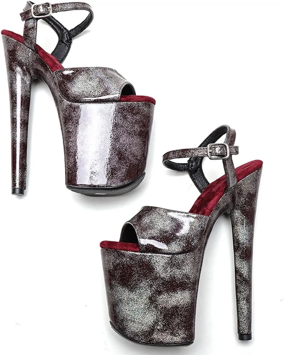 WUXIN H&P Women's Exotic Pole Dance Ankle-Strap Sandal 8 Inch Spotted Glitter Nebula Round Toe Platform Fashion Model Sexy Stiletto Custom Dress shoes High Heel