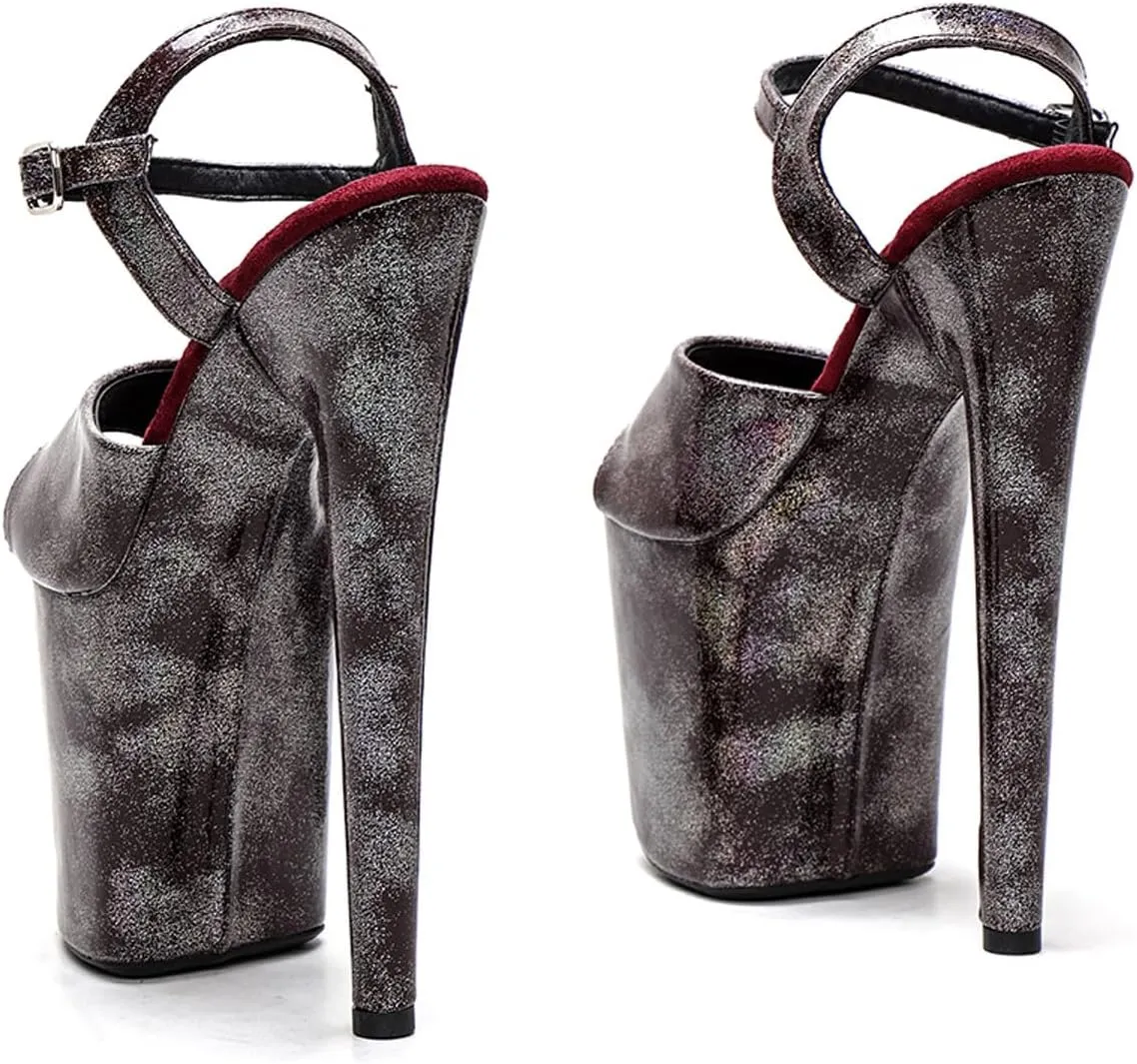 WUXIN H&P Women's Exotic Pole Dance Ankle-Strap Sandal 8 Inch Spotted Glitter Nebula Round Toe Platform Fashion Model Sexy Stiletto Custom Dress shoes High Heel
