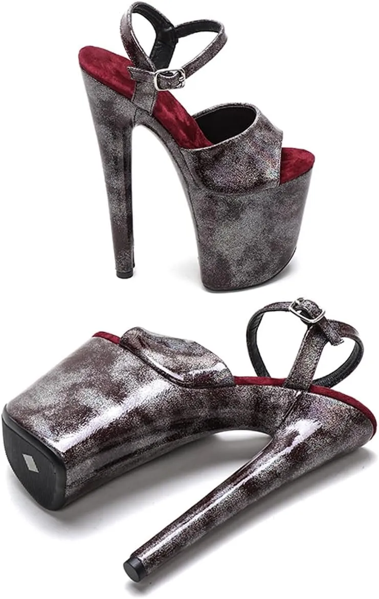 WUXIN H&P Women's Exotic Pole Dance Ankle-Strap Sandal 8 Inch Spotted Glitter Nebula Round Toe Platform Fashion Model Sexy Stiletto Custom Dress shoes High Heel