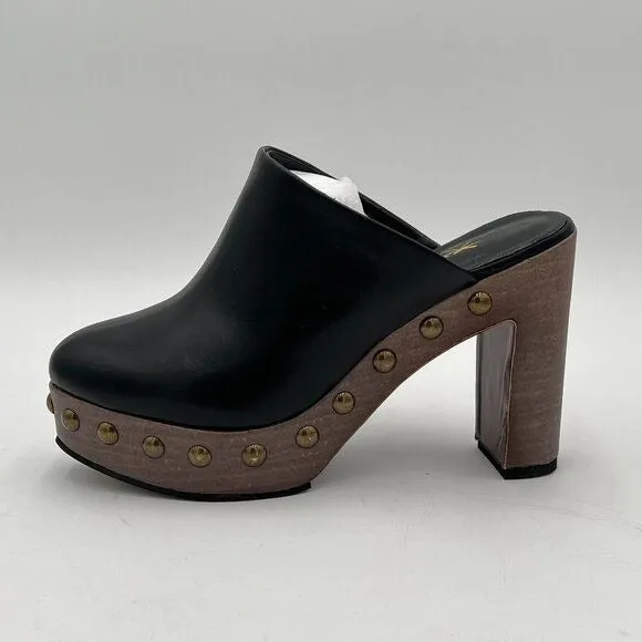 XYD Black Cork Platform Super High Heels Mule Chunky Studded Round Toe Sandals