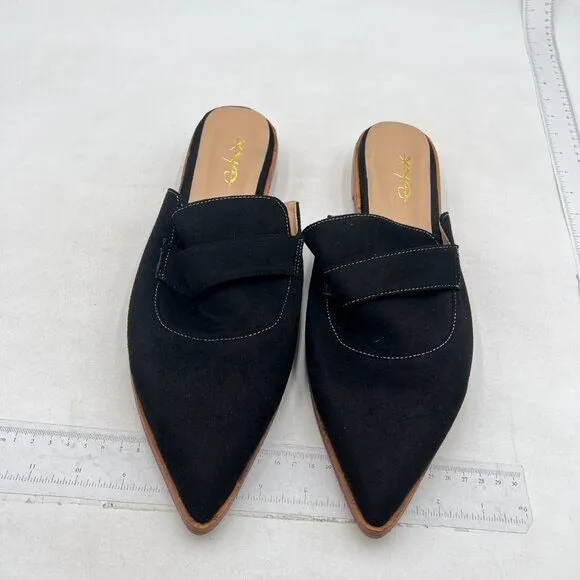 XYD Black Suede Pointed Toe Mule Slip On Backless Dress Sandal Slides Shoe