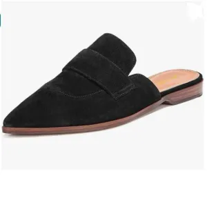 XYD Black Suede Pointed Toe Mule Slip On Backless Dress Sandal Slides Shoe
