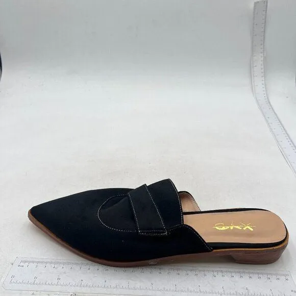XYD Black Suede Pointed Toe Mule Slip On Backless Dress Sandal Slides Shoe