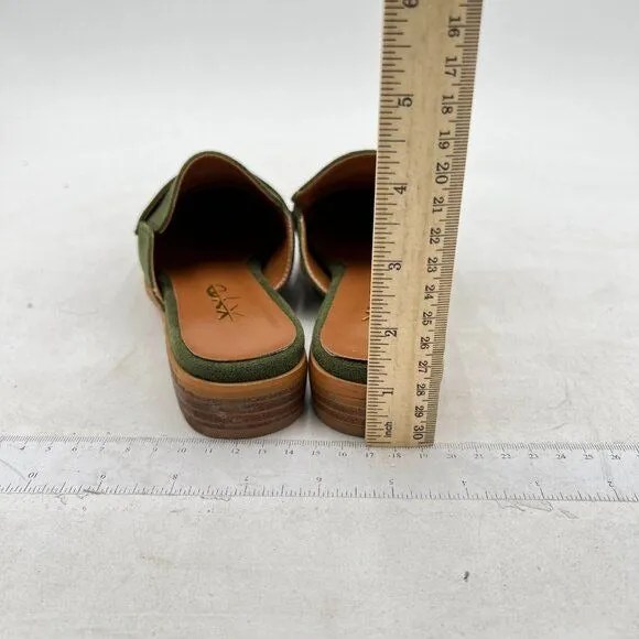 XYD Green Suede Retro Pointed Toe Mule Backless Dress Sandal Walking Shoes