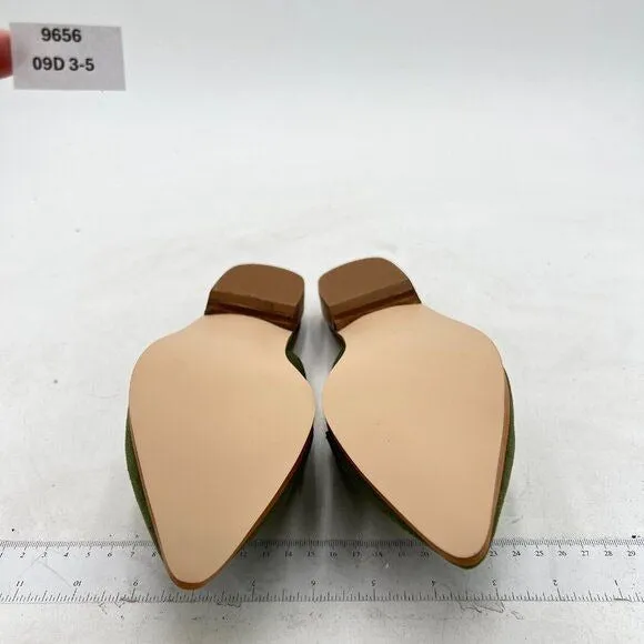 XYD Green Suede Retro Pointed Toe Mule Backless Dress Sandal Walking Shoes