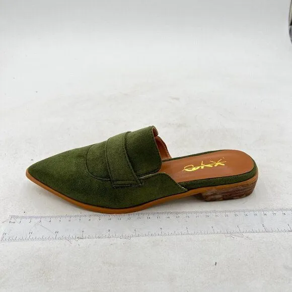 XYD Green Suede Retro Pointed Toe Mule Backless Dress Sandal Walking Shoes