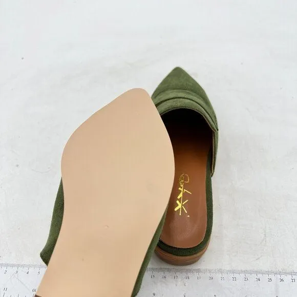 XYD Green Suede Retro Pointed Toe Mule Backless Dress Sandal Walking Shoes