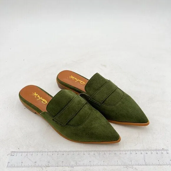 XYD Green Suede Retro Pointed Toe Mule Backless Dress Sandal Walking Shoes