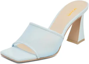 XYD Women Mesh Mules Square Open Toe High Heels Block Sandals Slip-on Spring Summer Comfy Dress Shoes