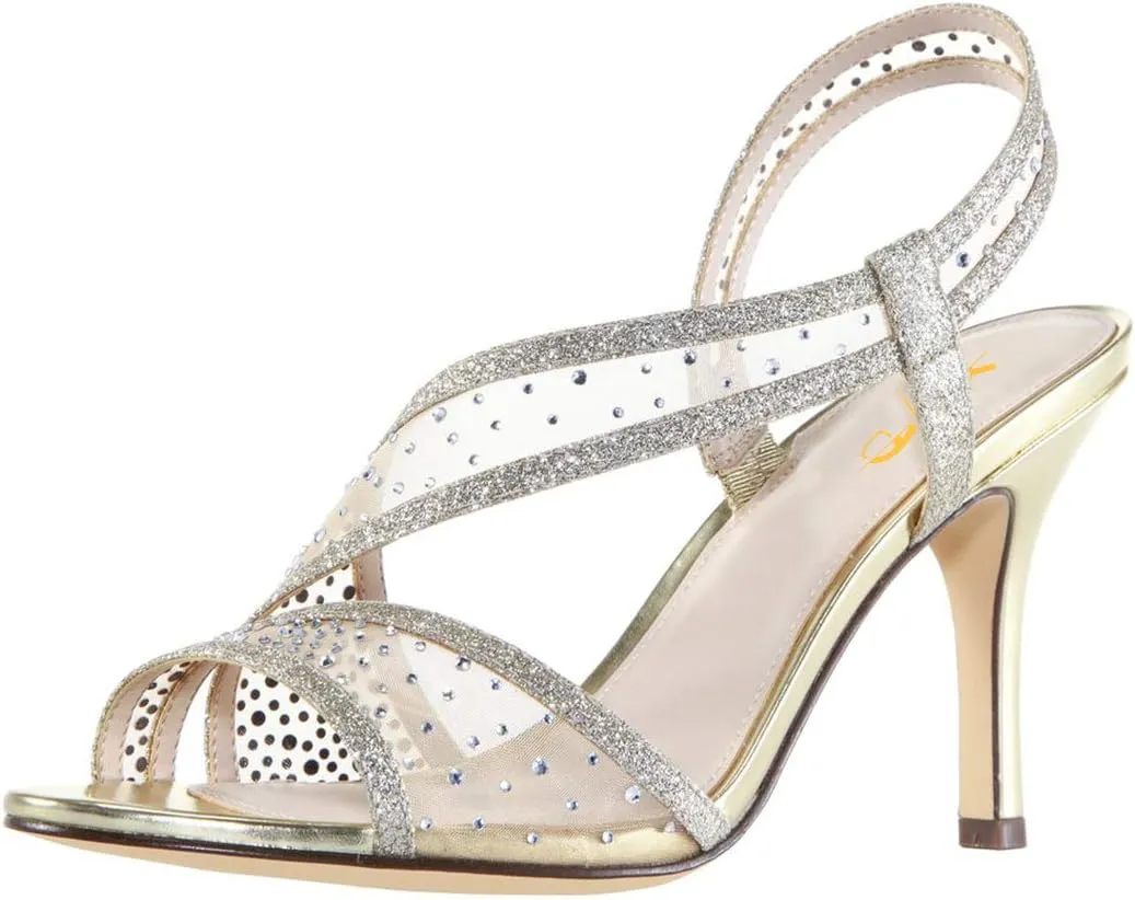 XYD Women Open Toe Crystal Studs Bridal Pumps High Heel Slip On Mesh Rhinestone Wedding Office Dress Shoes