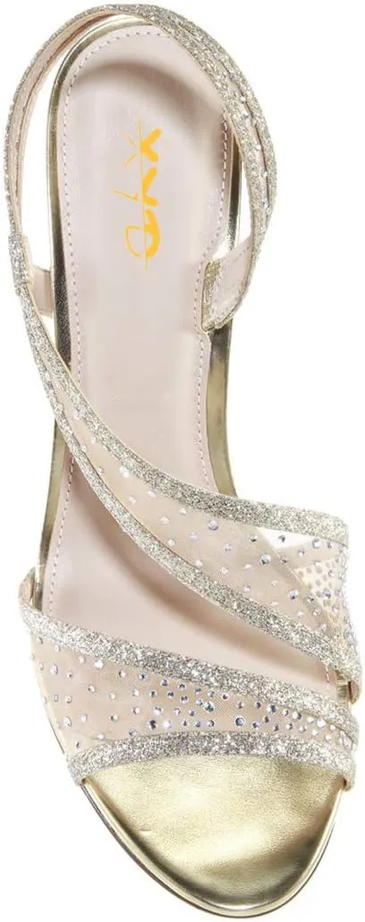 XYD Women Open Toe Crystal Studs Bridal Pumps High Heel Slip On Mesh Rhinestone Wedding Office Dress Shoes