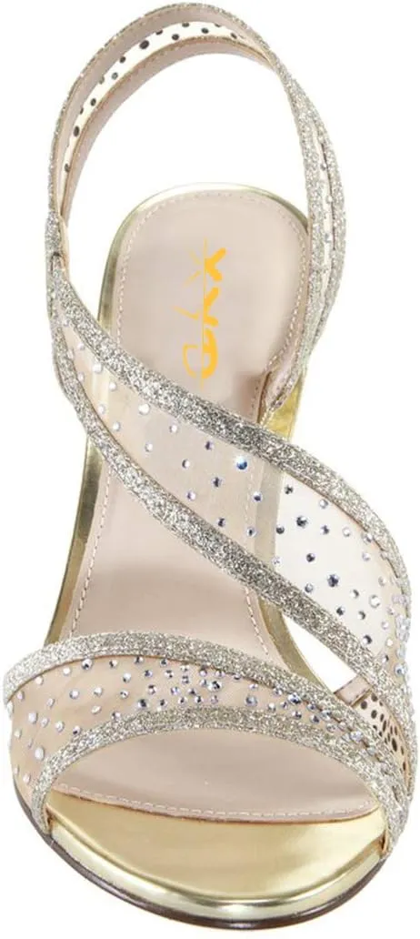 XYD Women Open Toe Crystal Studs Bridal Pumps High Heel Slip On Mesh Rhinestone Wedding Office Dress Shoes