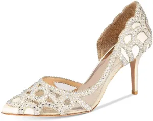 XYD Women Pointy Toe Crystal Studded Bridal Pumps High Heel Slip On D'Orsay Mesh Rhinestone Wedding Dress Shoes