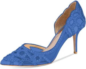 XYD Women Pointy Toe Crystal Studded Bridal Pumps High Heel Slip On D'Orsay Mesh Rhinestone Wedding Dress Shoes