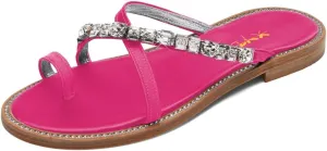 XYD Women Split Toe Flat Sandals Crossover Crystal Straps Slip-on Studded Holiday Party Beach Shoes