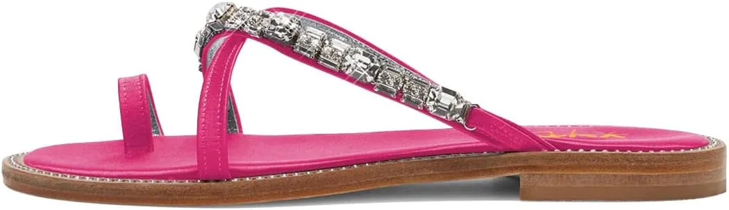 XYD Women Split Toe Flat Sandals Crossover Crystal Straps Slip-on Studded Holiday Party Beach Shoes