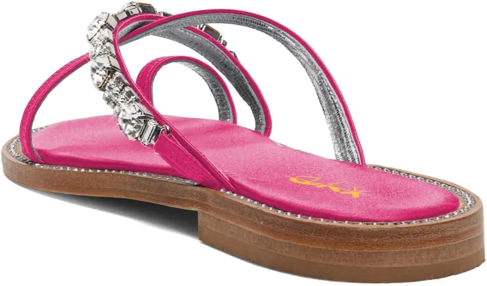 XYD Women Split Toe Flat Sandals Crossover Crystal Straps Slip-on Studded Holiday Party Beach Shoes