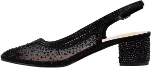 XYD Women's Elegant Rhinestone Pumps Sheer Mesh Slingback Block Low Heels Pointed Toe Slip On Crystal Bridal Wedding Shoes