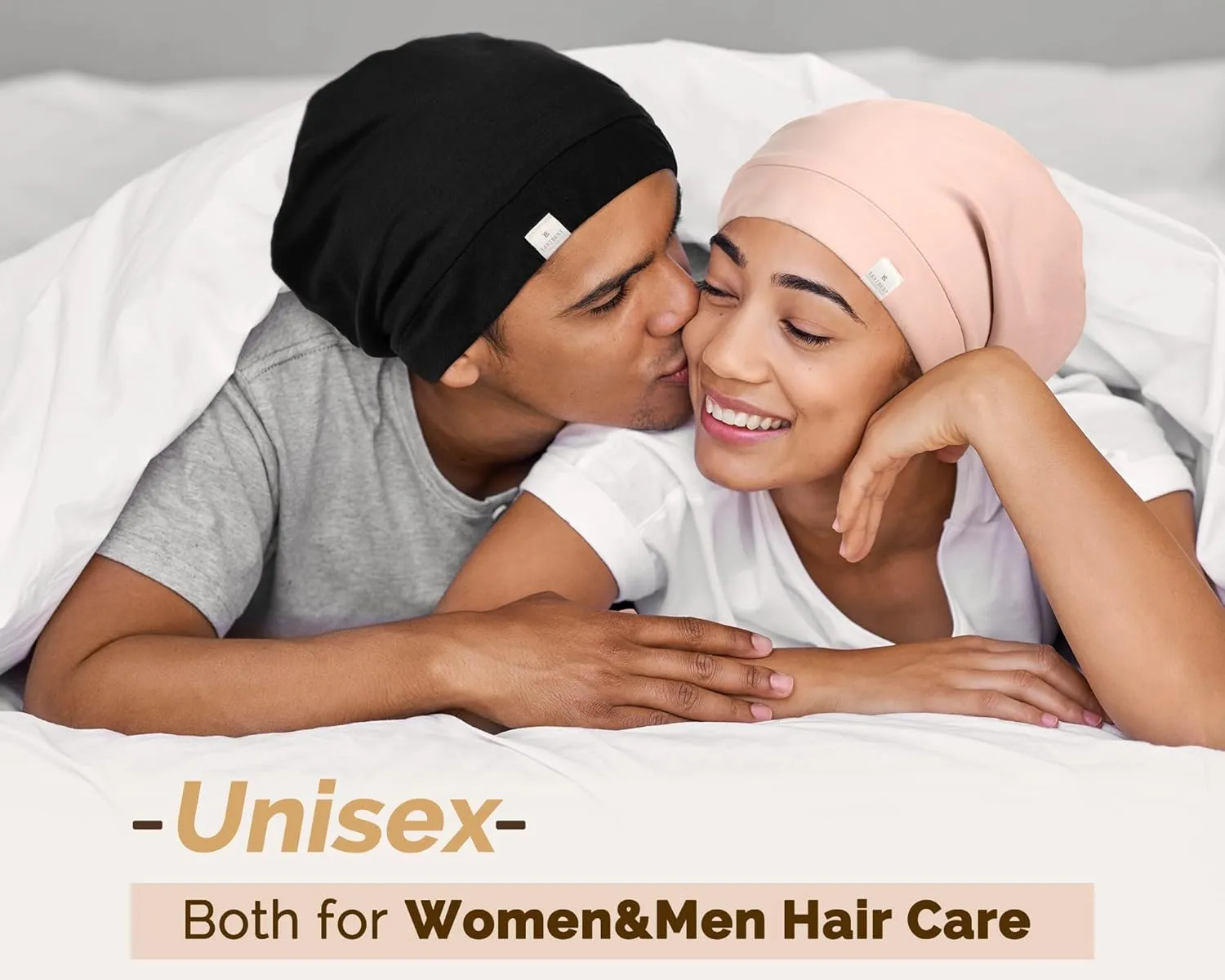YANIBEST Slouchy Beanie Hat Satin Lined Sleep Cap Satin Bonnet Chemo Headwear Caps for Women and Men Pure Black